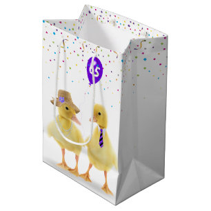 Geburtstagskucklings mit 65. Geburtstagsballon Mittlere Geschenktüte