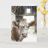 Geburtstagskuh Hereford mit Brille Karte (Gelbe Blume)