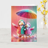 Geburtstagsküken wandern im Regen Karte (Gelbe Blume)