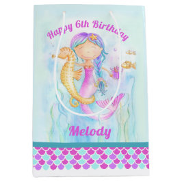 Geburtstagskunst der Meerjungfrau und Seepferd Mittlere Geschenktüte