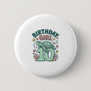 Geburtstagsmädchen 10 Meeresschildkröte Vintage-St Button