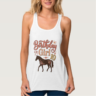 Geburtstagsmädchen 10 Pferde-Blumen-Vektor-Design_ Tank Top