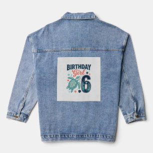 Geburtstagsmädchen 6 Meeresschildkröte Vektor Desi Jeansjacke