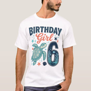 Geburtstagsmädchen 6 Meeresschildkröte Vektor Desi T-Shirt