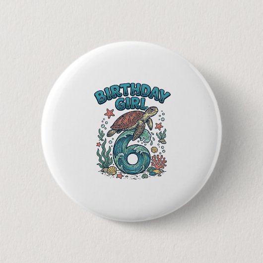 Geburtstagsmädchen 6 Meeresschildkröte Vintage-Par Button (Vorderseite)