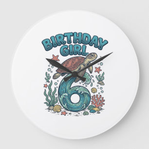 Geburtstagsmädchen 6 Meeresschildkröte Vintage-Par Große Wanduhr