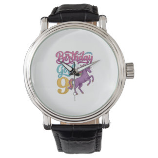 Geburtstagsmädchen 9 Einhorn Vintage Gravur Design Armbanduhr