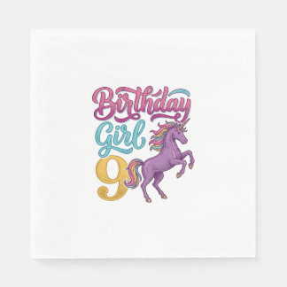 Geburtstagsmädchen 9 Einhorn Vintage Gravur Design Serviette