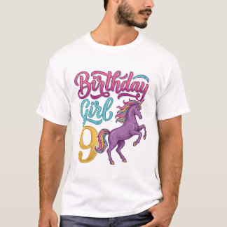 Geburtstagsmädchen 9 Einhorn Vintage Gravur Design T-Shirt