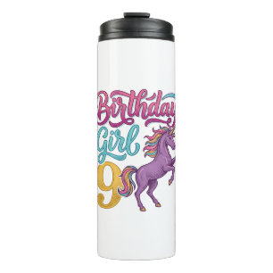 Geburtstagsmädchen 9 Einhorn Vintage Gravur Design Thermosbecher