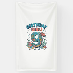 Geburtstagsmädchen 9 Ozean-Schildkröte Vektor-Desi Banner