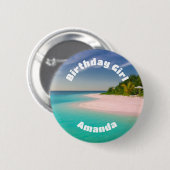Geburtstagsmädchen Aquamarin Ozean Tropischer Stra Button (Vorne & Hinten)