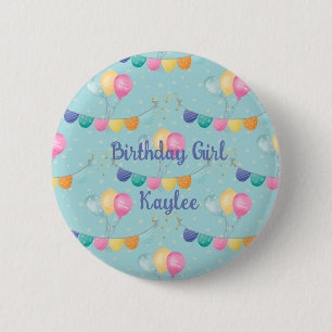 Geburtstagsmädchen  Ballons und Tupfen   Button