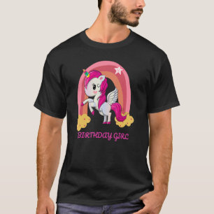 Geburtstagsmädchen-Einhorn-Regenbogen T-Shirt