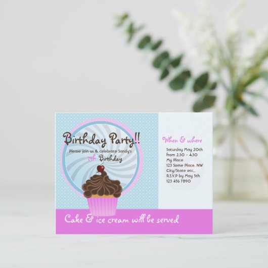 Geburtstagsmädchen Einladung (Stehend Vorderseite)