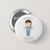 Geburtstagsmädchen in Overall Brünette Button (Vorne & Hinten)