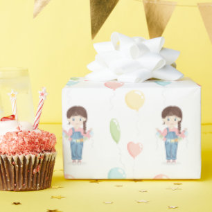 Geburtstagsmädchen in Overall Brünette Geschenkpapier