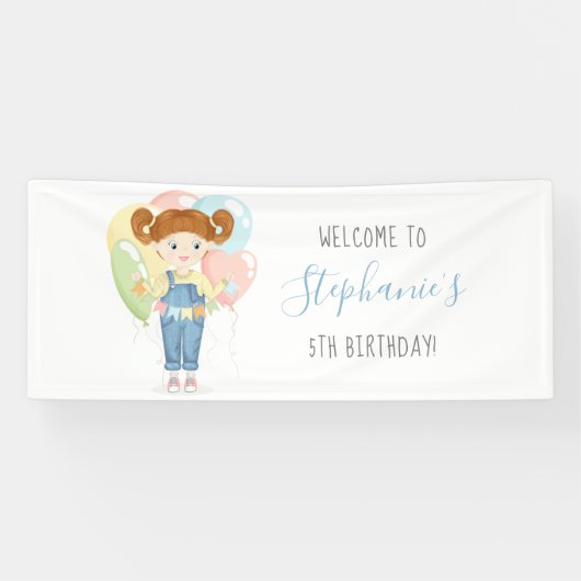 Geburtstagsmädchen in Overalls Redhead Banner (Horizontal)