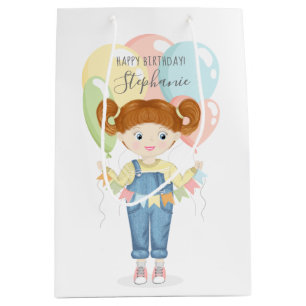 Geburtstagsmädchen in Overalls Redhead Mittlere Geschenktüte