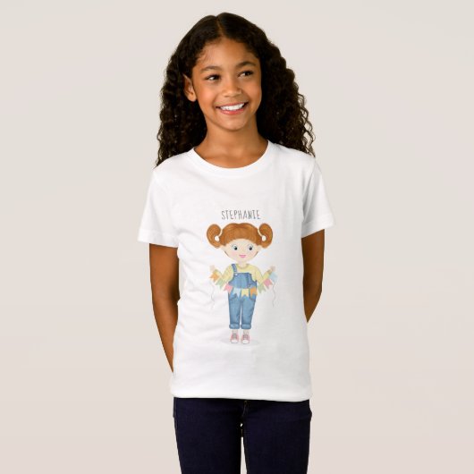 Geburtstagsmädchen in Overalls Redhead T-Shirt (Vorne ganz)