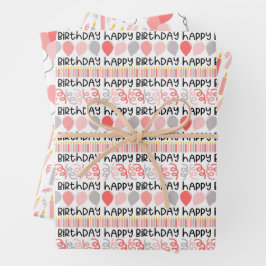 Geburtstagsmädchen-Koordinierendes Muster-Wrap-Pap Geschenkpapier Set