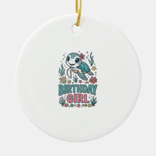 Geburtstagsmädchen Meeresschildkröte Vintage Gravu Keramik Ornament