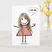 Geburtstagsmädchen mit Sprechblase im Strichmännch Karte (Gelbe Blume)