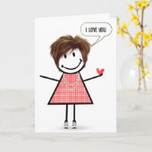 Geburtstagsmädchen mit Sprechblase im Strichmännch Karte (Gelbe Blume)