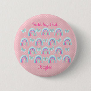 Geburtstagsmädchen Regenbögen, Schmetterlinge & Pu Button