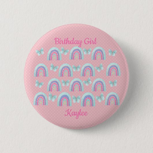 Geburtstagsmädchen Regenbögen, Schmetterlinge & Pu Button (Vorderseite)