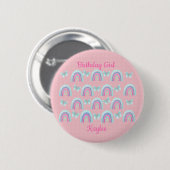 Geburtstagsmädchen Regenbögen, Schmetterlinge & Pu Button (Vorne & Hinten)