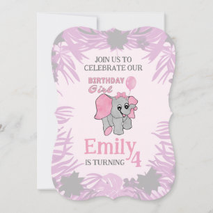 Geburtstagsmädchen Rosa Baby Elefant Einladung