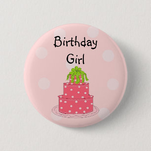 Geburtstagsmädchen - Rosa Kuchen Button
