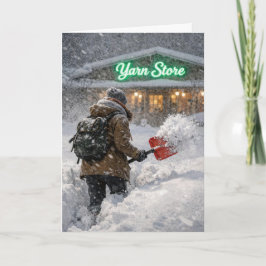 Geburtstagsmädchen schippt Schnee vor einem Yarn S Karte