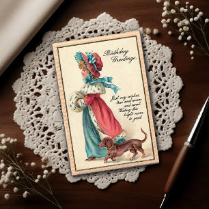 Geburtstagsmädchen und Hund im Stil von 1904  Postkarte