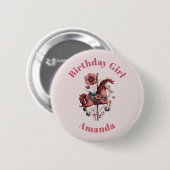 Geburtstagsmädchen Whimsical Karussellpferd Bild Button (Vorne & Hinten)