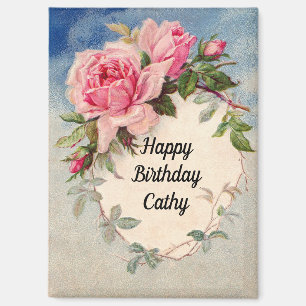 Geburtstagsmagnet mit Vintage-Rosen in Rosa Magnet