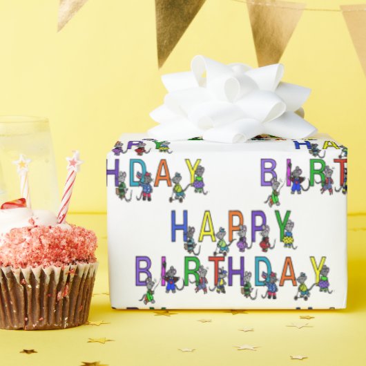 Geburtstagsmäuse auf Weiß Geschenkpapier (Geburtstagsparty)