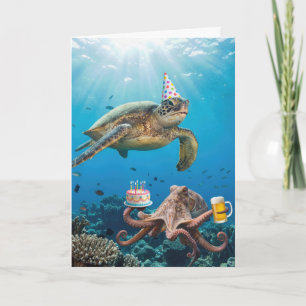 Geburtstagsmeeresschildkröte und Oktopus-Ozeanpart Karte