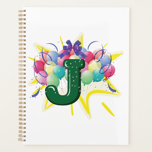 Geburtstagsmonogramm Buchstabe J mit Luftballons Planer (Vorderseite)