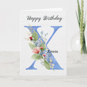 Geburtstagsmonogramm mit Buchstabe X, Name und Bla Karte