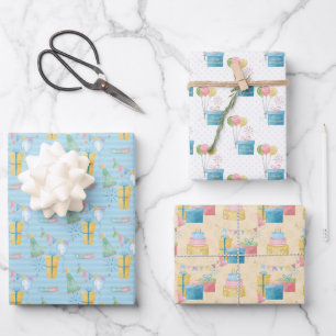 Geburtstagsmuster-Wasserfarben-Design Geschenkpapier Set