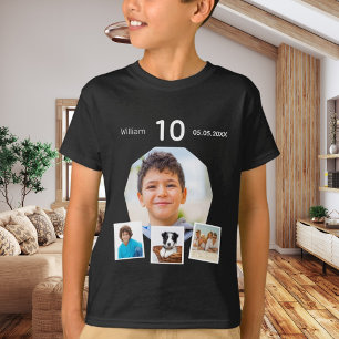 Geburtstagsname Alter Foto Collage Junge schwarz T-Shirt