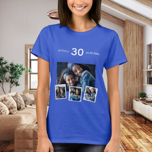 Geburtstagsname Foto Collage blau T-Shirt