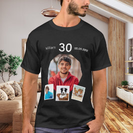 Geburtstagsname Foto Collage Typ schwarz T-Shirt