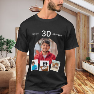 Geburtstagsname Foto Collage Typ schwarz T-Shirt