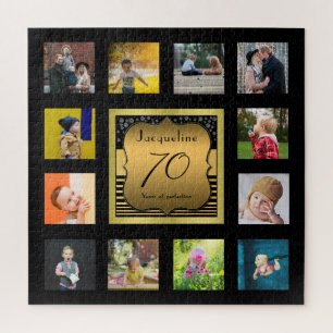 Geburtstagsname Jahr Foto Schwarz Gold Art Deco Puzzle