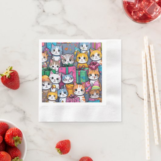 Geburtstagsnapkins mit Geschenken und Kätzchen Serviette (Beispiel)