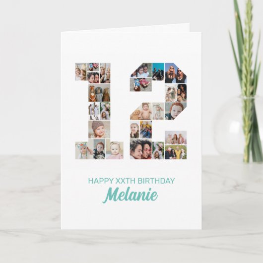 Geburtstagsnummer 12 FotoCollage Personalisiert Karte (Vorderseite)