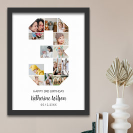 Geburtstagsnummer 3 Foto Collage Custom Picture Poster